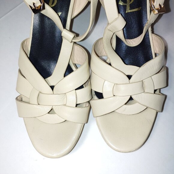 SAINT LAURENT Tribute Platform Sandals in Smooth Leather Cream Size 39 - Picture 7 of 15